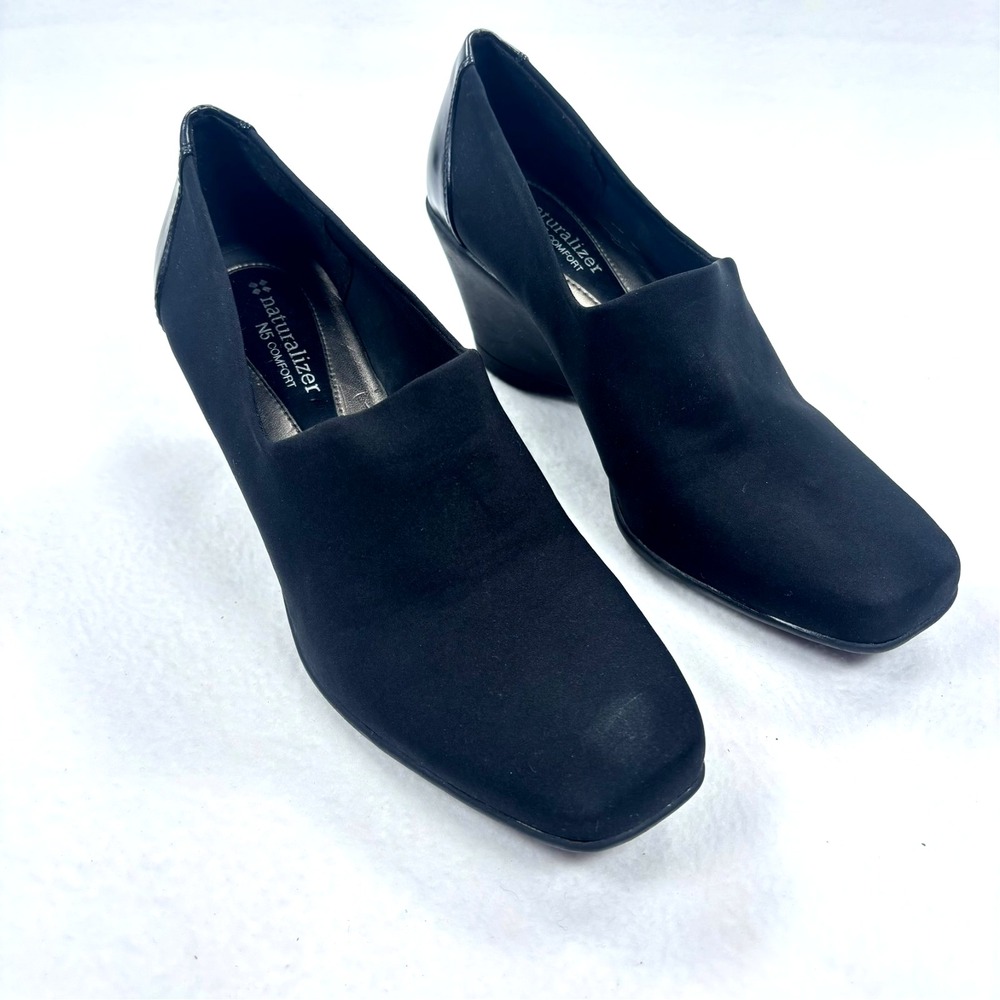 Naturalizer Wedge Shoes Womens 10W Black Square Toe Comfort Office Classic